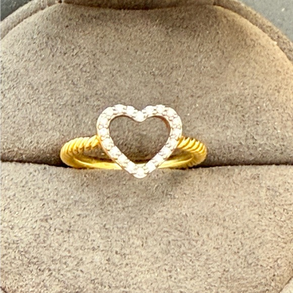 David Yurman 18K Yellow Gold Diamond Open Heart Ring 54 SZ 7 - Picture 2 of 9
